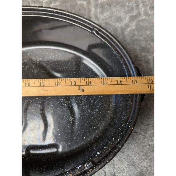 GHC Enamelware Turkey Roaster Lid 16x12x4 BLACK WHITE SPECK USA - Picture 6 of 14